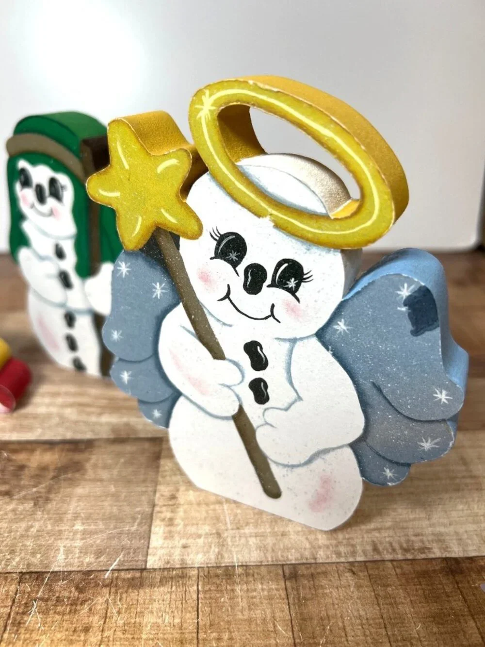 Nativity Scene Hand-Painted Wooden Snowman Figures Holiday Décor Set - 7 Pieces